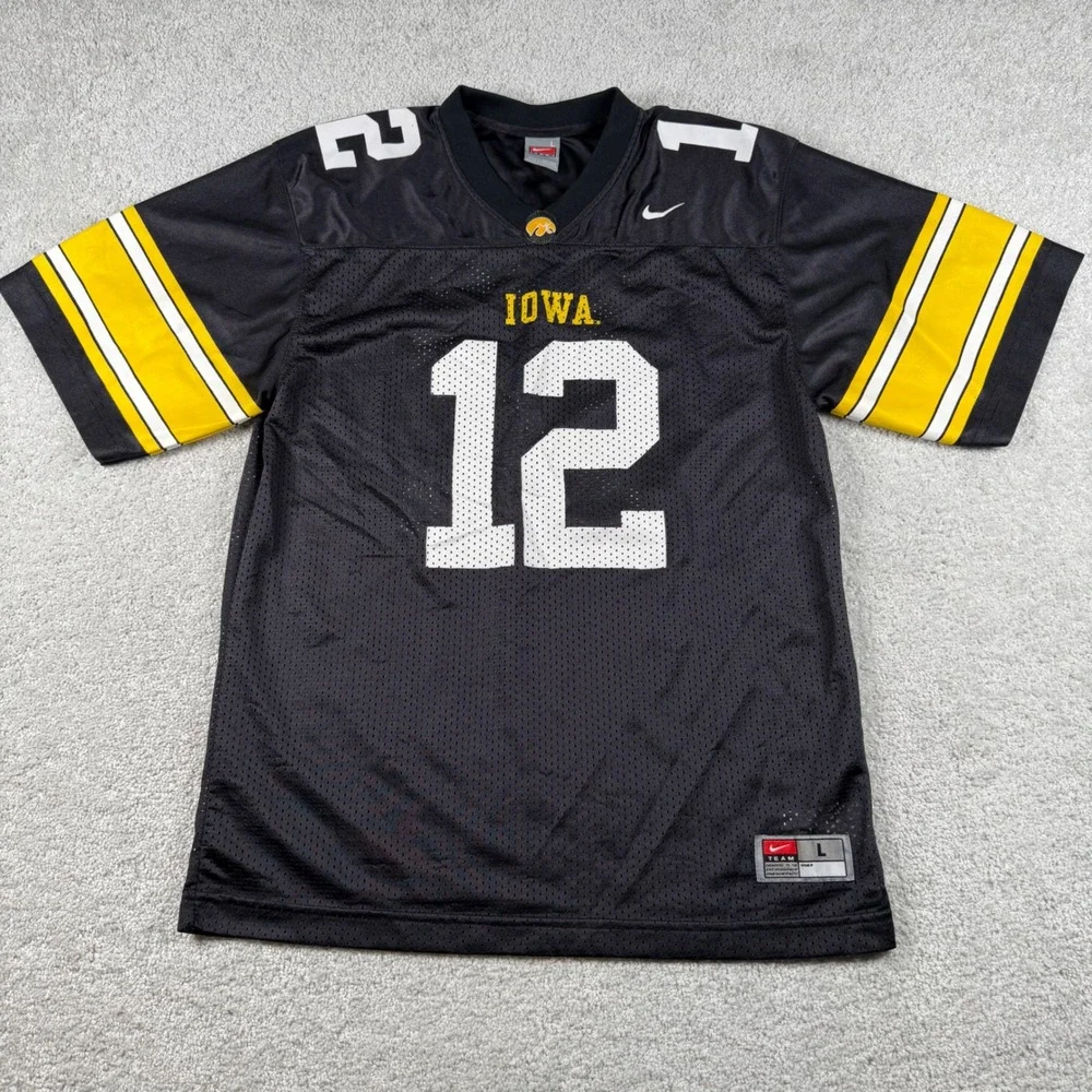 Iowa Hawkeyes Kids Football Jersey YOUTH L Black #12 Hawks Mesh Nike NCAA